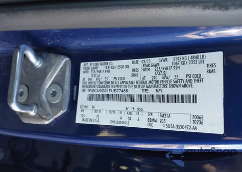 2015 Ford Escape Se из США, поврежденный, VIN 1FMCU9G91FUB77485